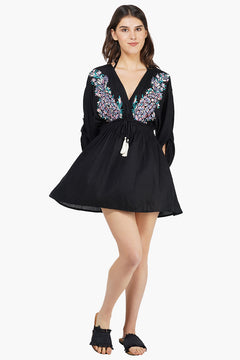Embroidered Kimono Sleeve Short Dress
