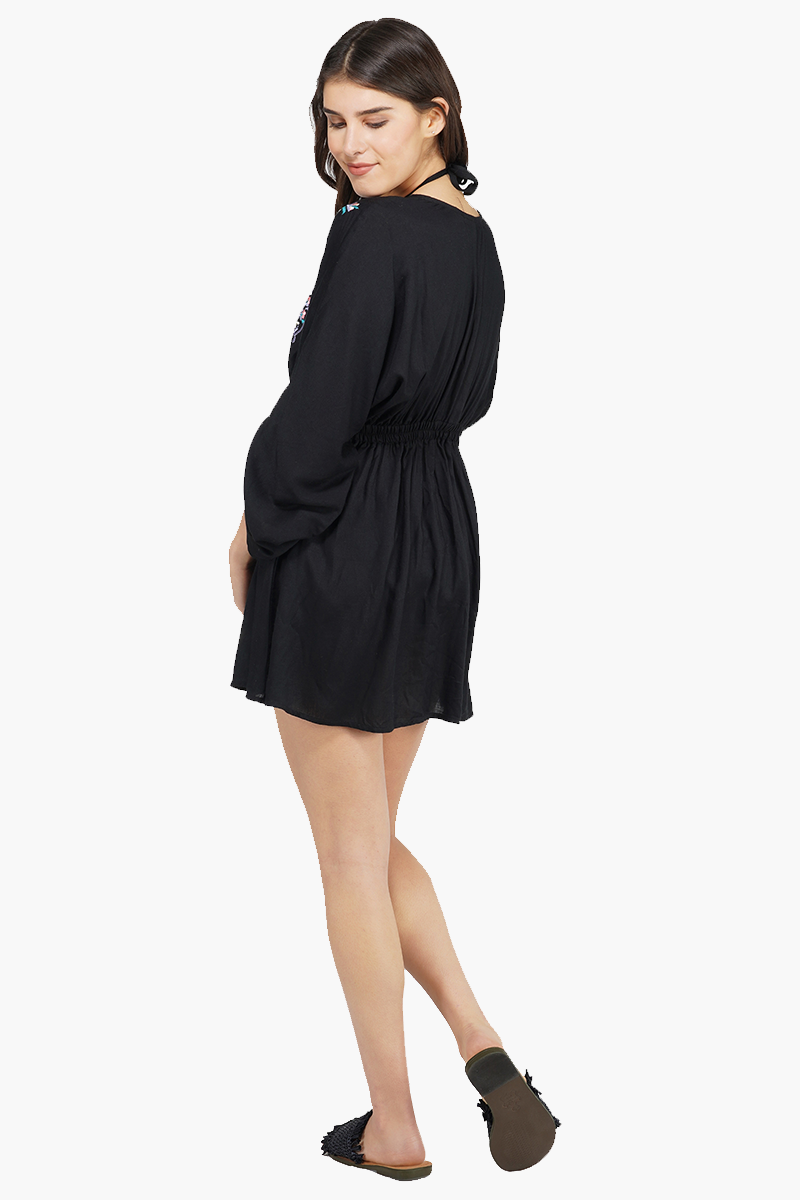 Embroidered Kimono Sleeve Short Dress