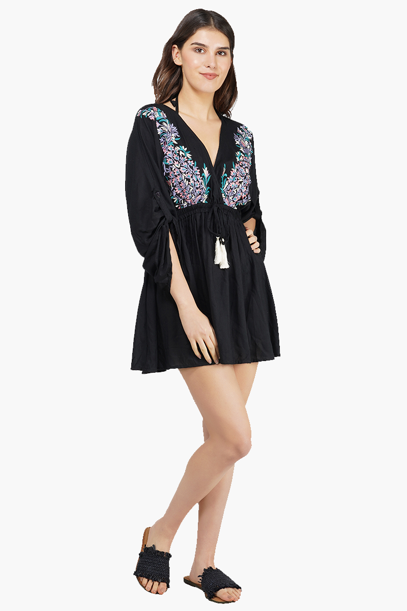 Embroidered Kimono Sleeve Short Dress