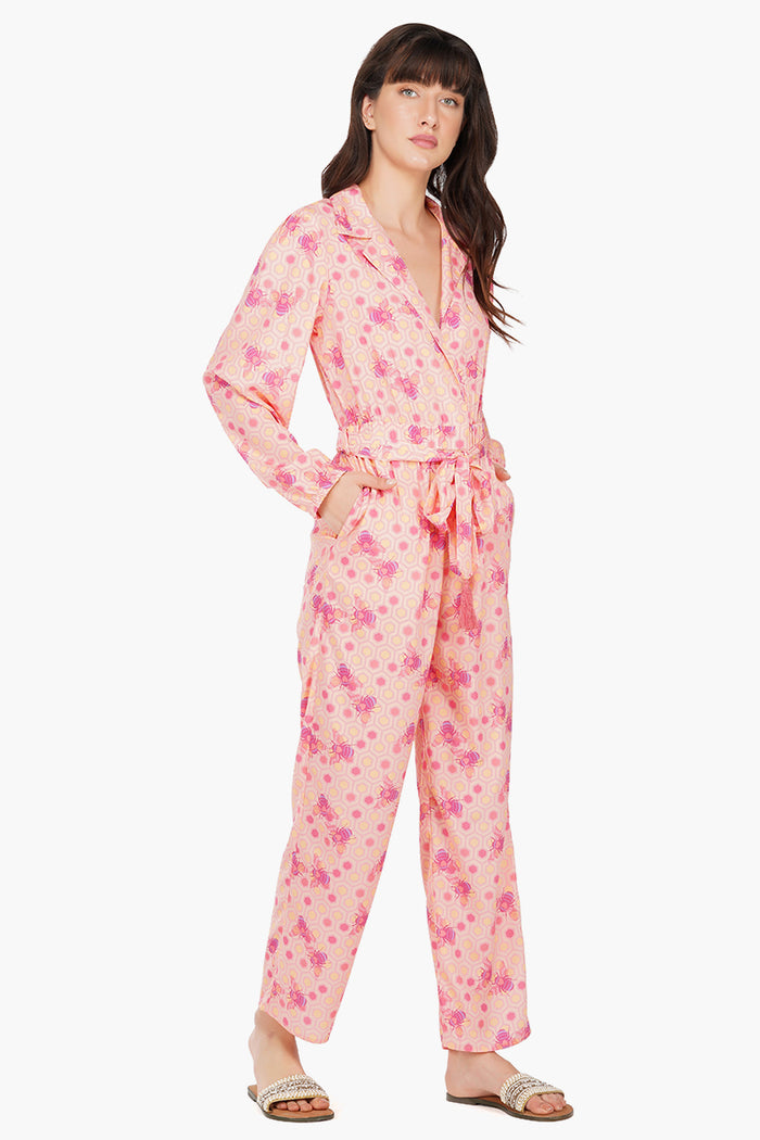 Sweet As Honey Jumpsuit-Pink Women Jumpsuit With Pockets