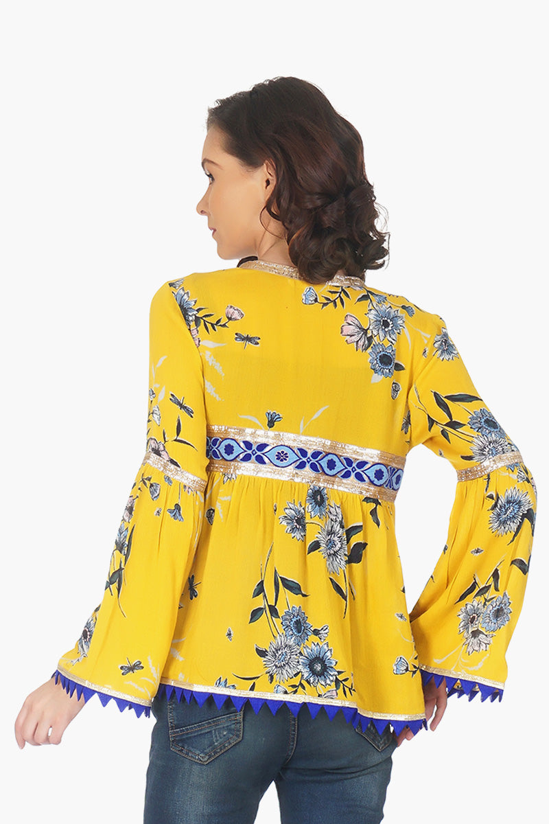 Floral Printed Yellow Jacket