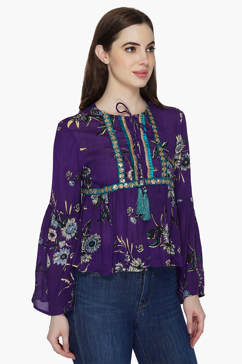 Floral Printed Purple Cover Up