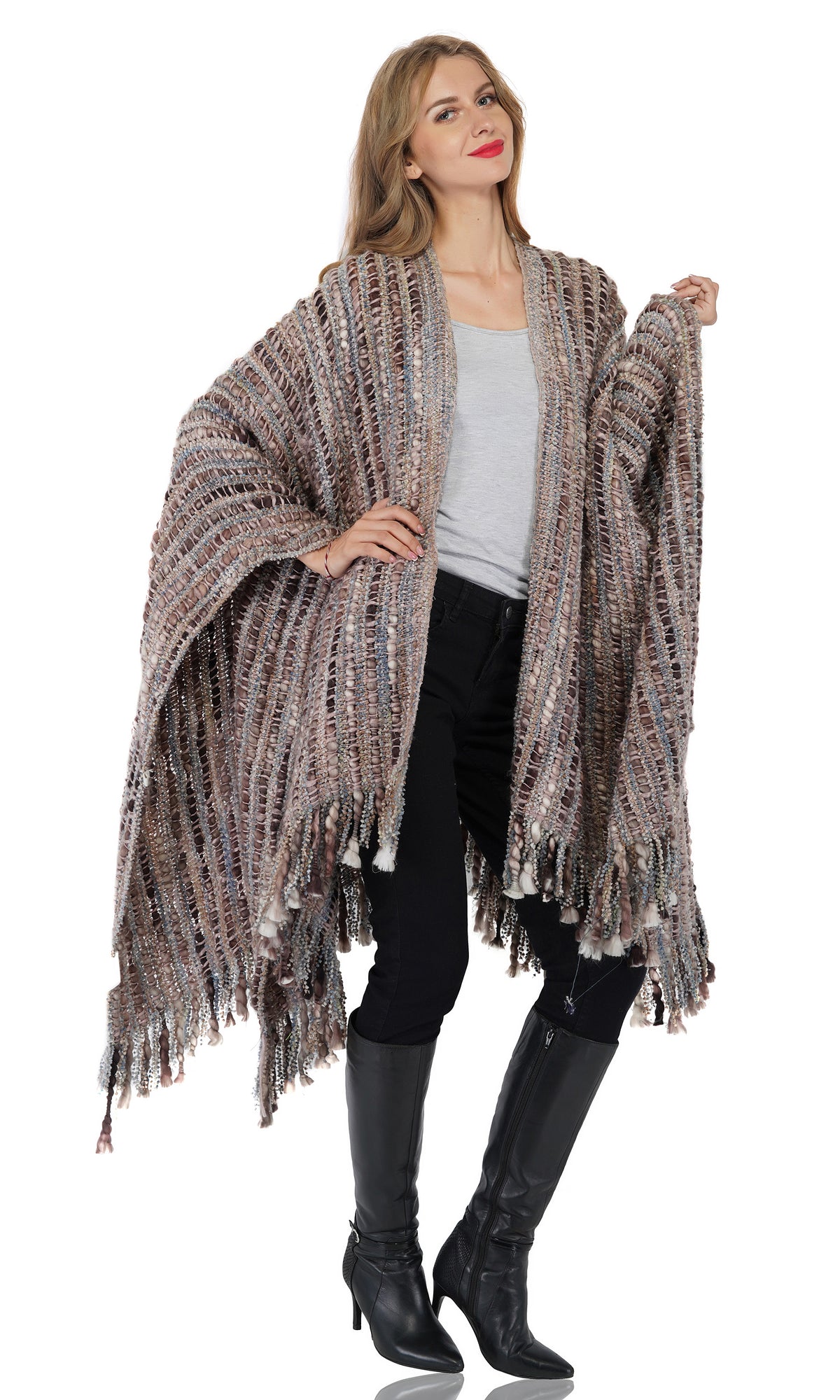 Warm-Toned Fringe Acrylic Cape