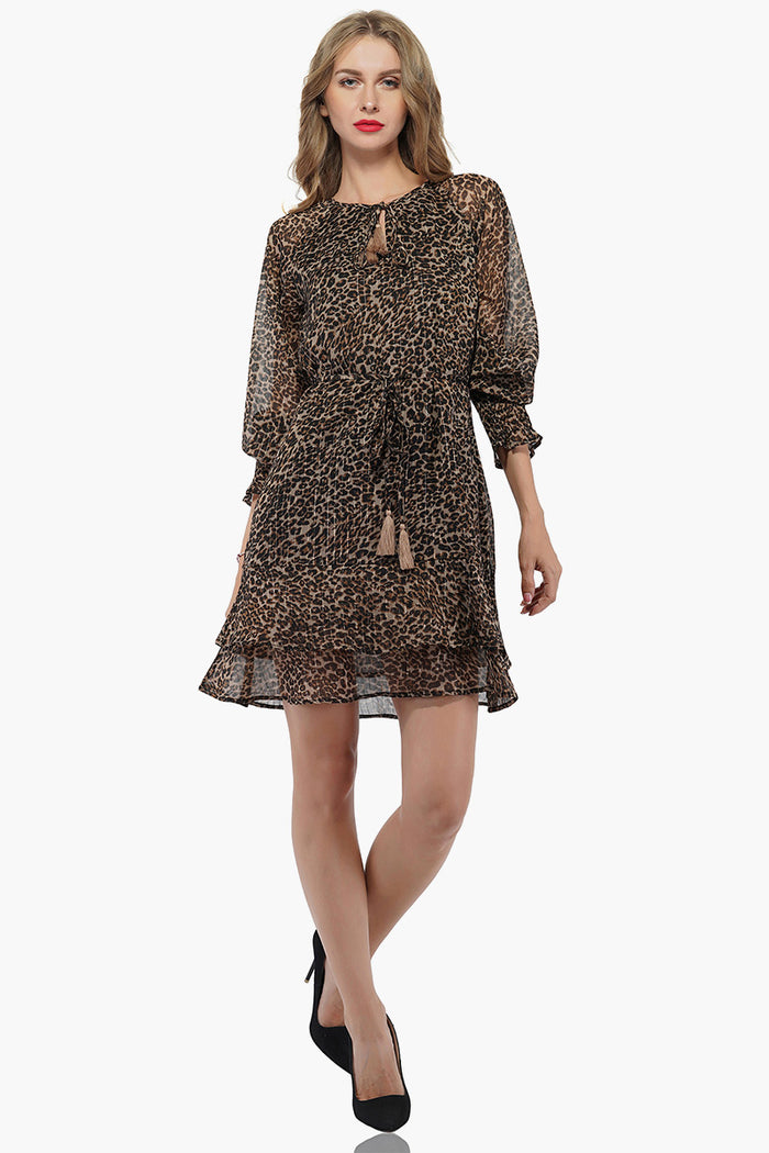 Leopard Printed Short Bohemian Dress
