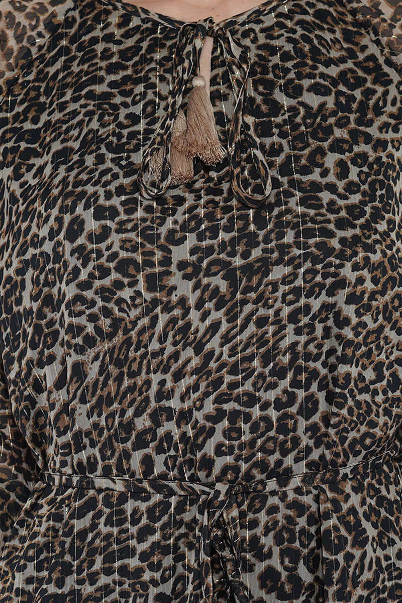 Leopard Printed Short Bohemian Dress