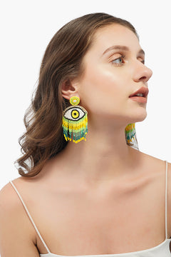 Handcrafted Evil Eye Beaded Fringe Earrings