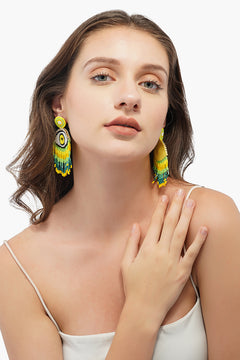 Handcrafted Evil Eye Beaded Fringe Earrings
