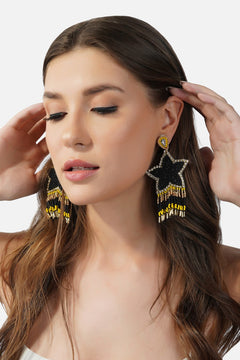 Handcrafted Star Beaded Fringe Earrings