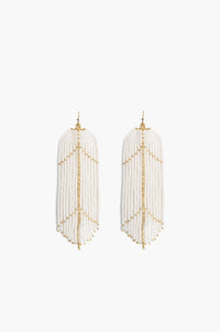 Handcrafted White & Gold Beaded Leaf Earrings