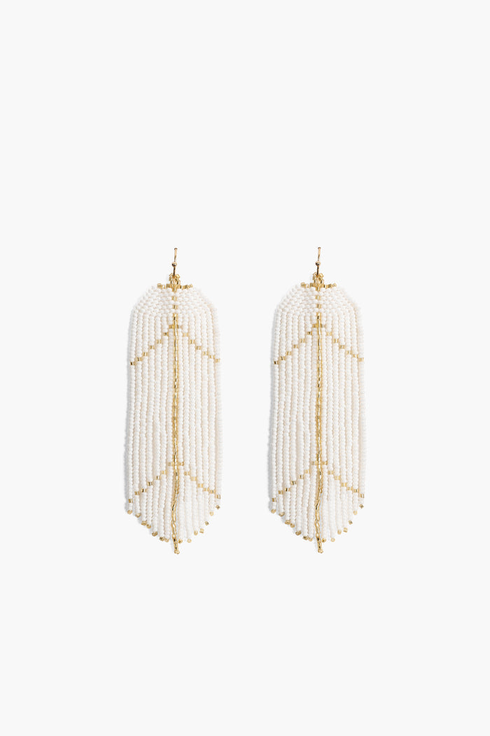 Handcrafted White & Gold Beaded Leaf Earrings