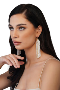 Handcrafted White & Gold Beaded Leaf Earrings