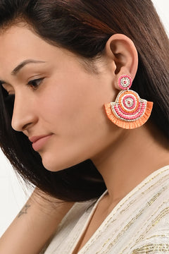 Handcrafted Pink & Orange Beaded Fan Earrings