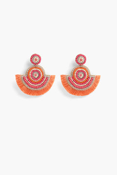 Handcrafted Pink & Orange Beaded Fan Earrings
