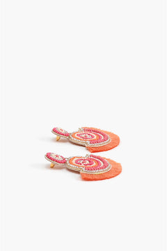 Handcrafted Pink & Orange Beaded Fan Earrings