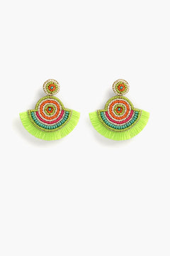 Handcrafted Neon Green Beaded Fan Earrings