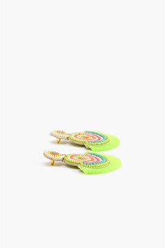 Handcrafted Neon Green Beaded Fan Earrings