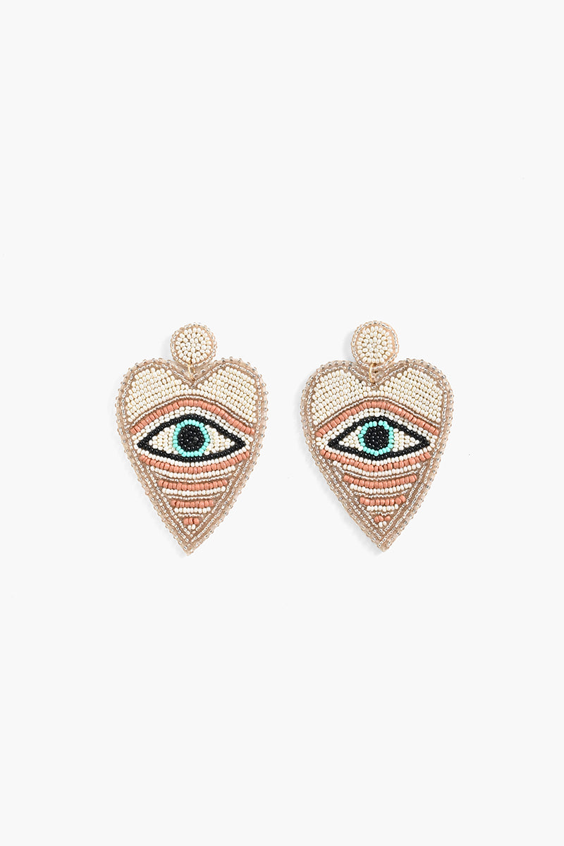 Handcrafted Evil Eye Heart Beaded Earrings