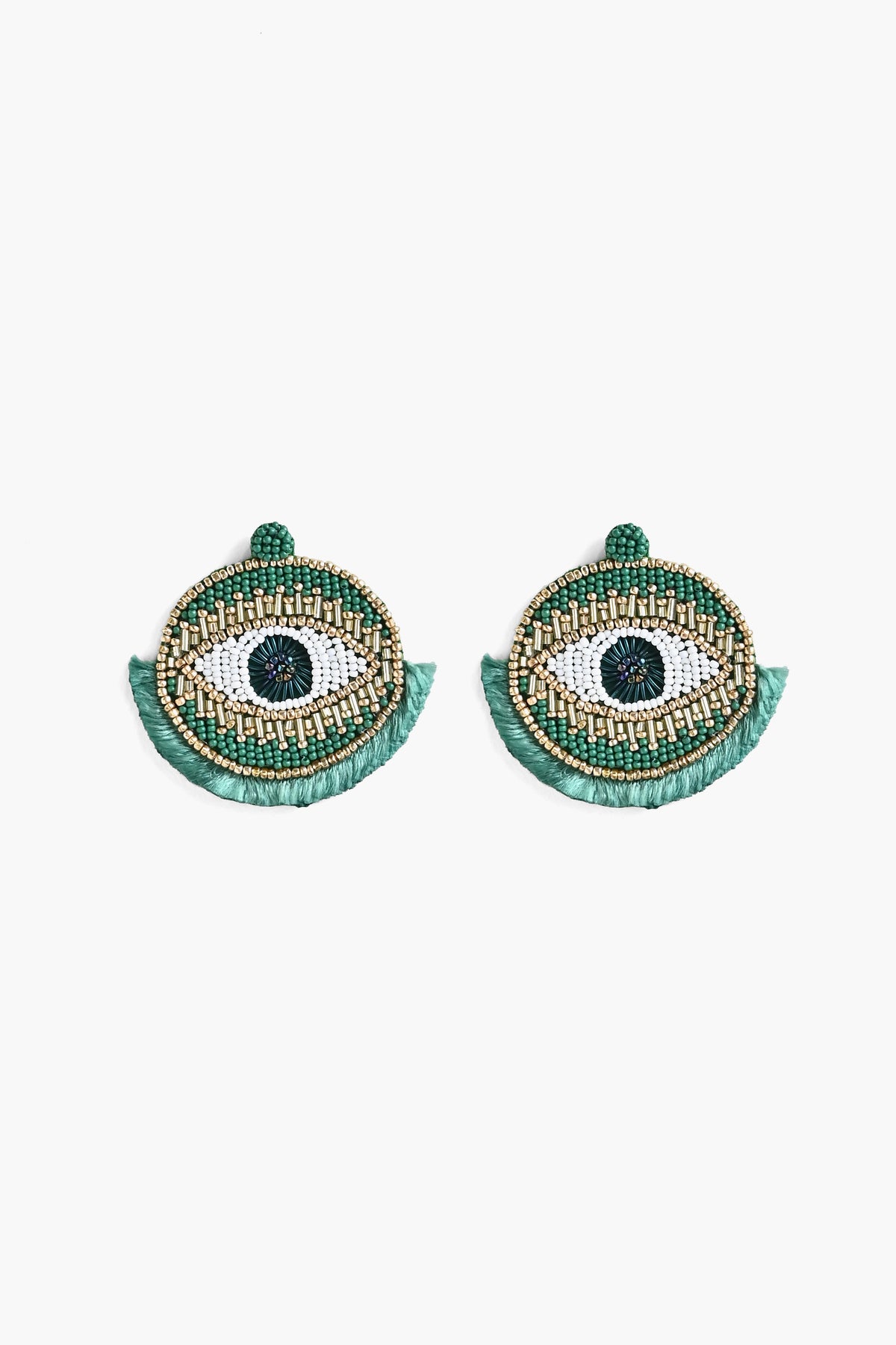 Handcrafted Green Evil Eye Beaded Earrings