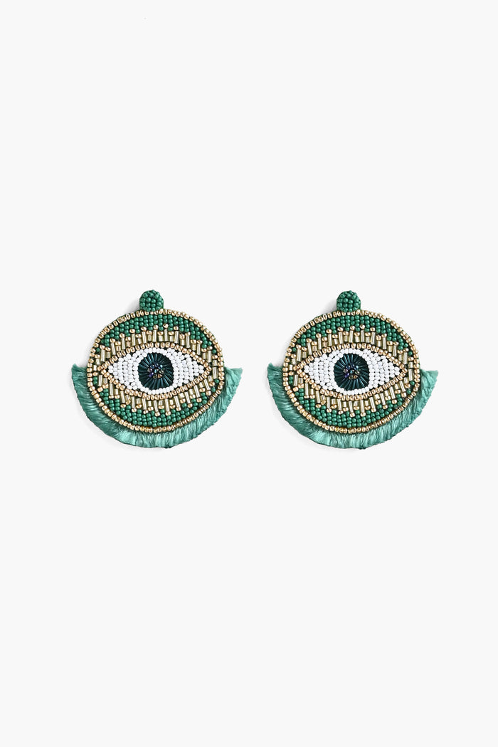 Handcrafted Green Evil Eye Beaded Earrings