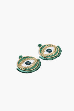 Handcrafted Green Evil Eye Beaded Earrings