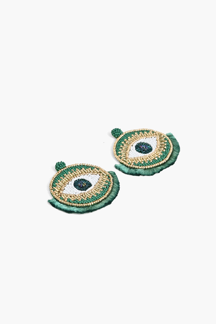 Handcrafted Green Evil Eye Beaded Earrings