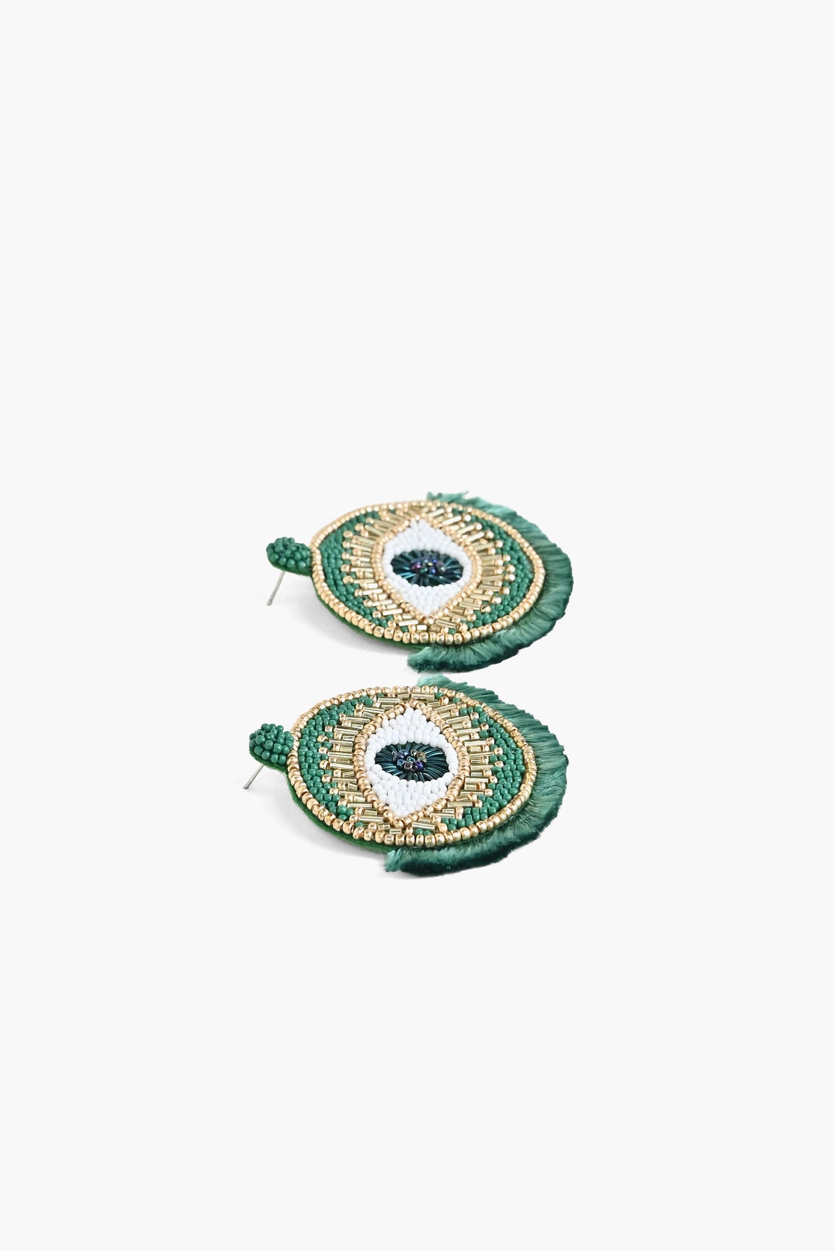 Handcrafted Green Evil Eye Beaded Earrings
