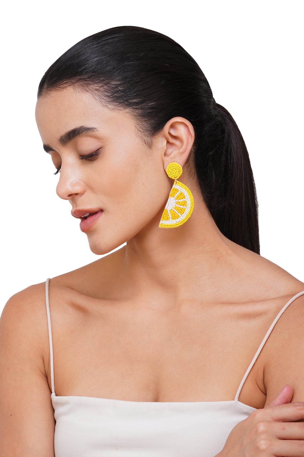 Handcrafted Lemon Slice Beaded Earrings