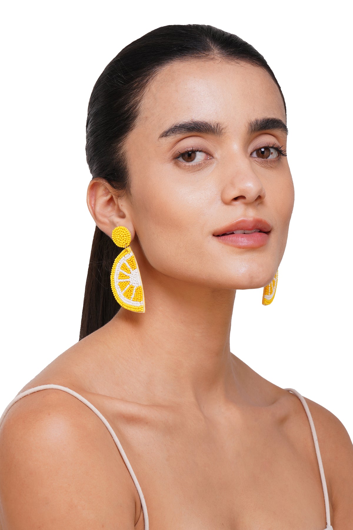 Handcrafted Lemon Slice Beaded Earrings