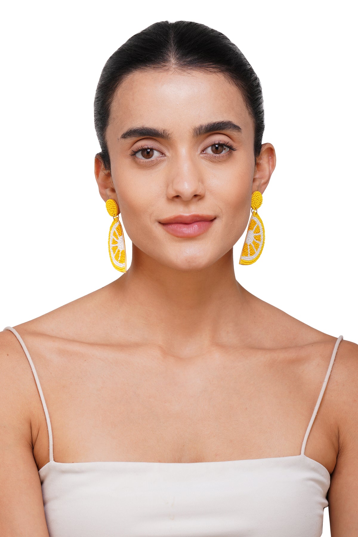 Handcrafted Lemon Slice Beaded Earrings