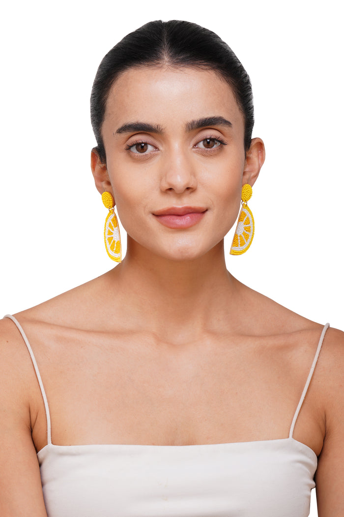 Handcrafted Lemon Slice Beaded Earrings