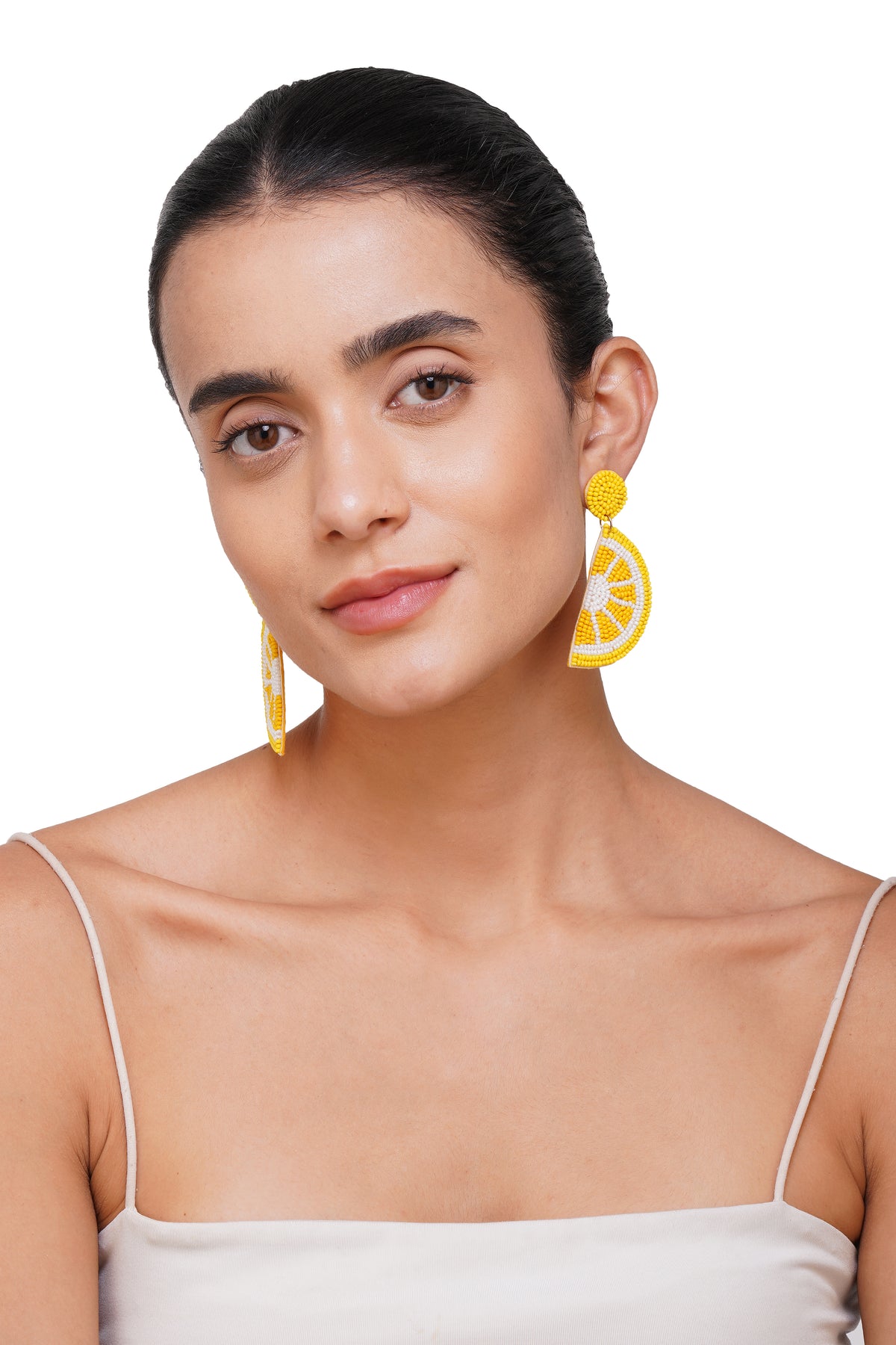 Handcrafted Lemon Slice Beaded Earrings