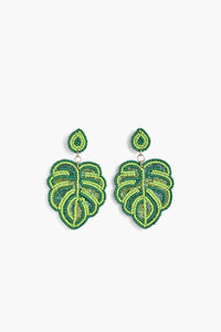 Handcrafted Monstera Leaf Beaded Earrings