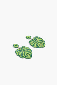 Handcrafted Monstera Leaf Beaded Earrings