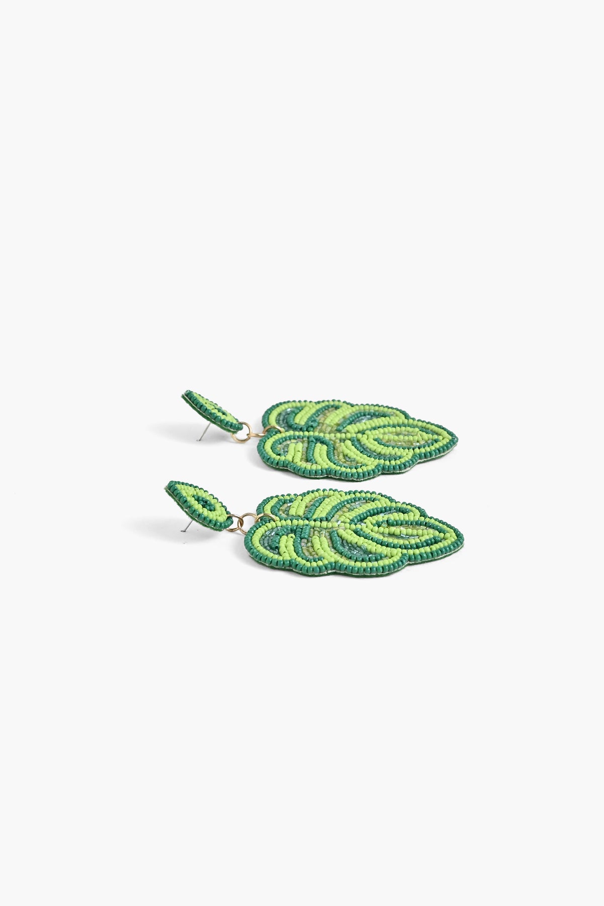 Handcrafted Monstera Leaf Beaded Earrings