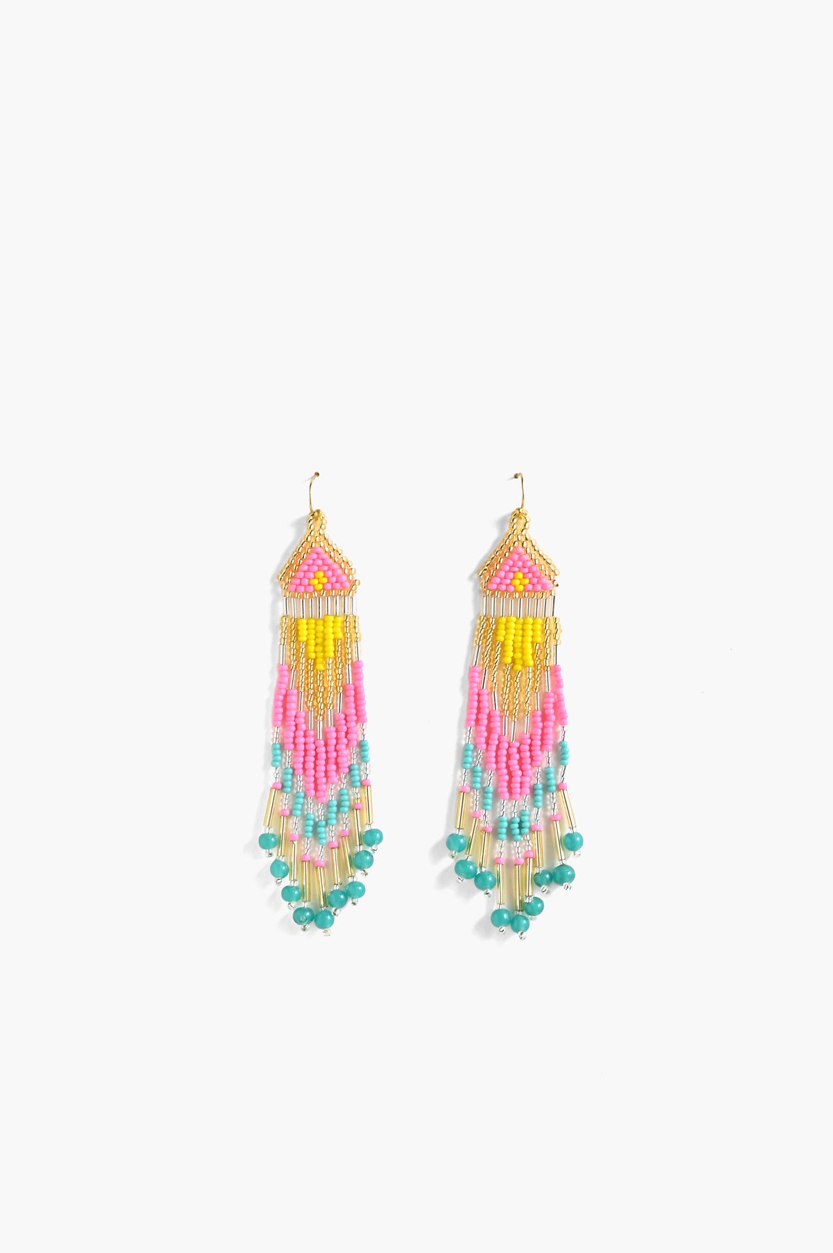 Handcrafted Multi-Color Beaded Fringe Earrings
