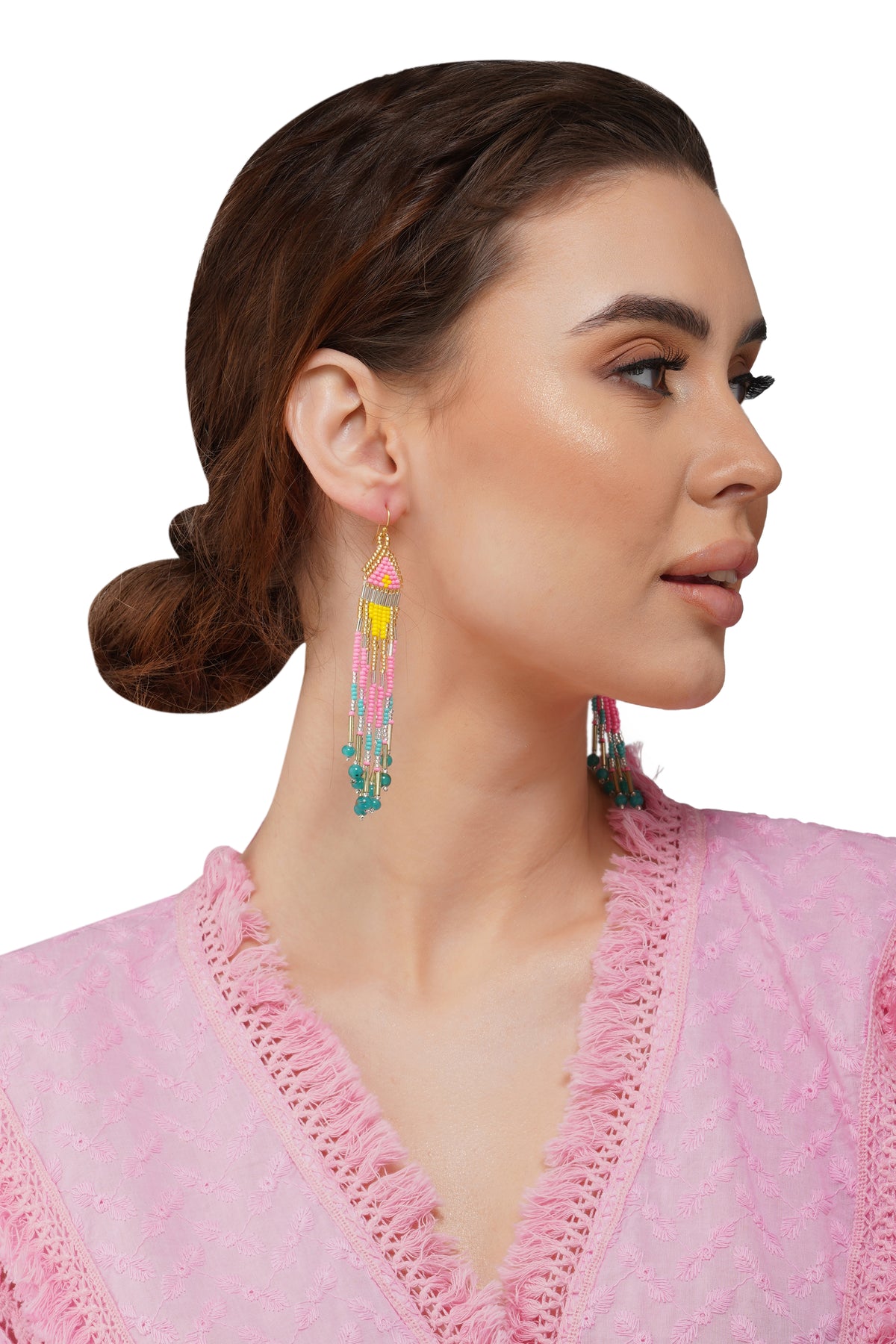 Handcrafted Multi-Color Beaded Fringe Earrings
