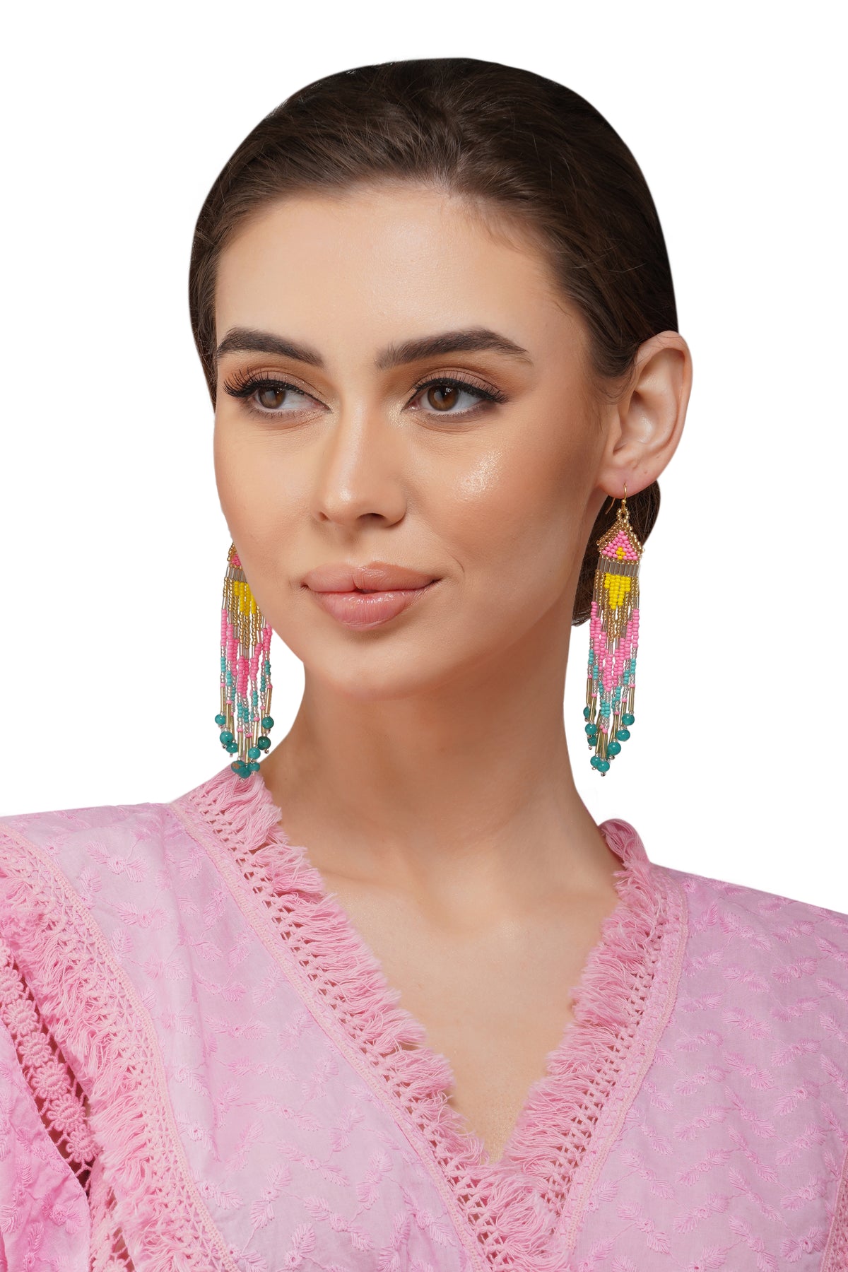 Handcrafted Multi-Color Beaded Fringe Earrings
