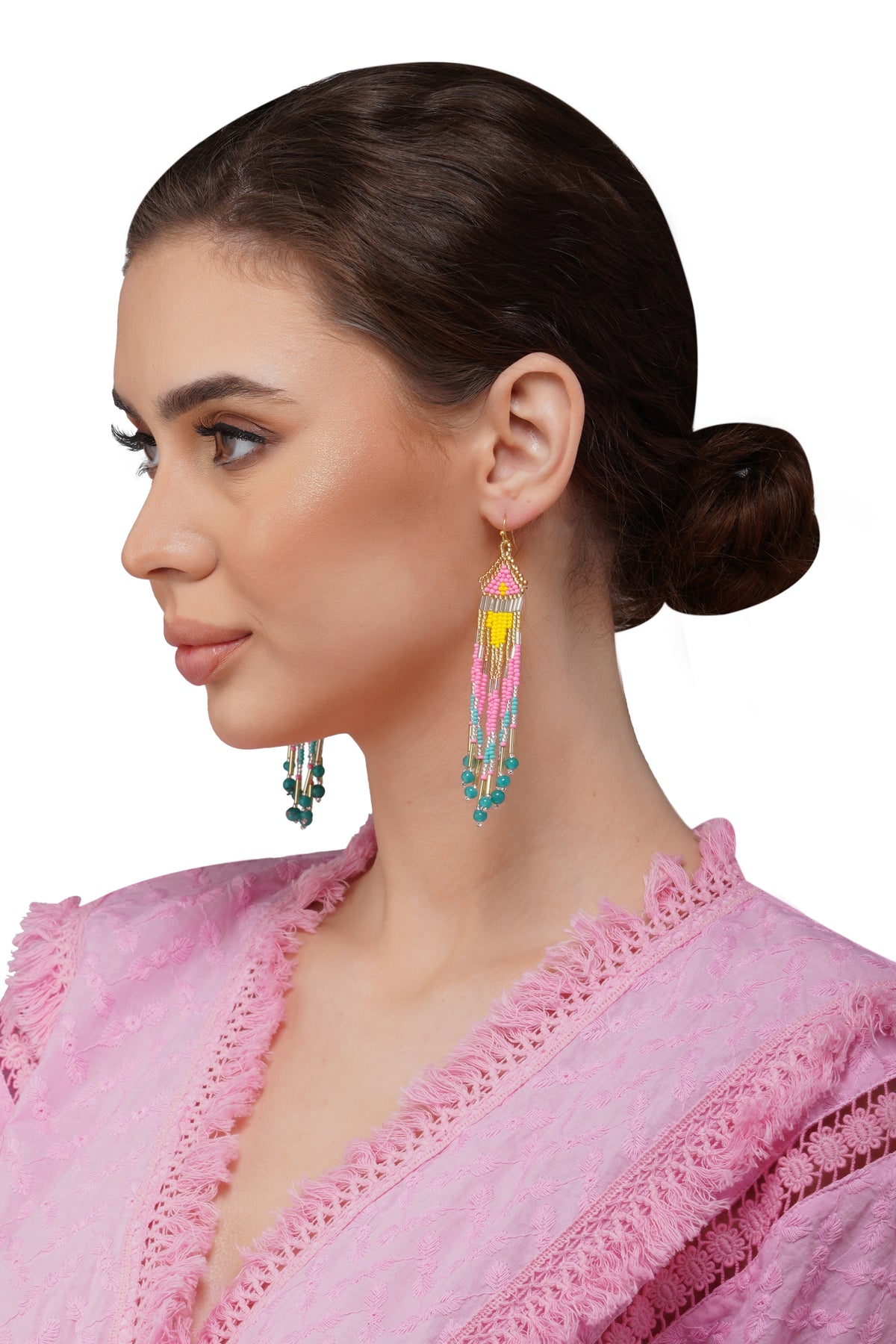 Handcrafted Multi-Color Beaded Fringe Earrings