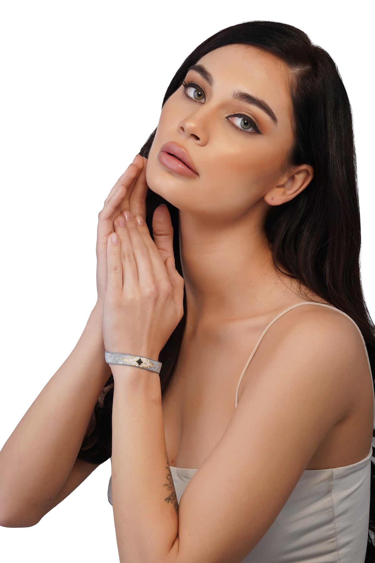 Handcrafted Grey Beaded Evil Eye Bracelet