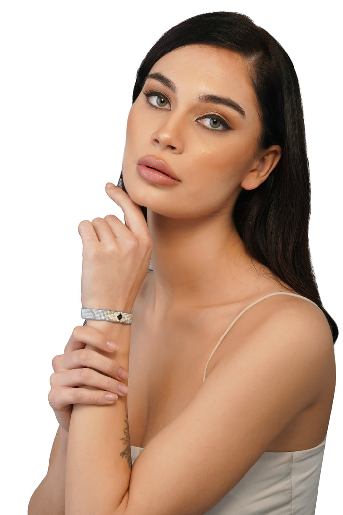 Handcrafted Grey Beaded Evil Eye Bracelet