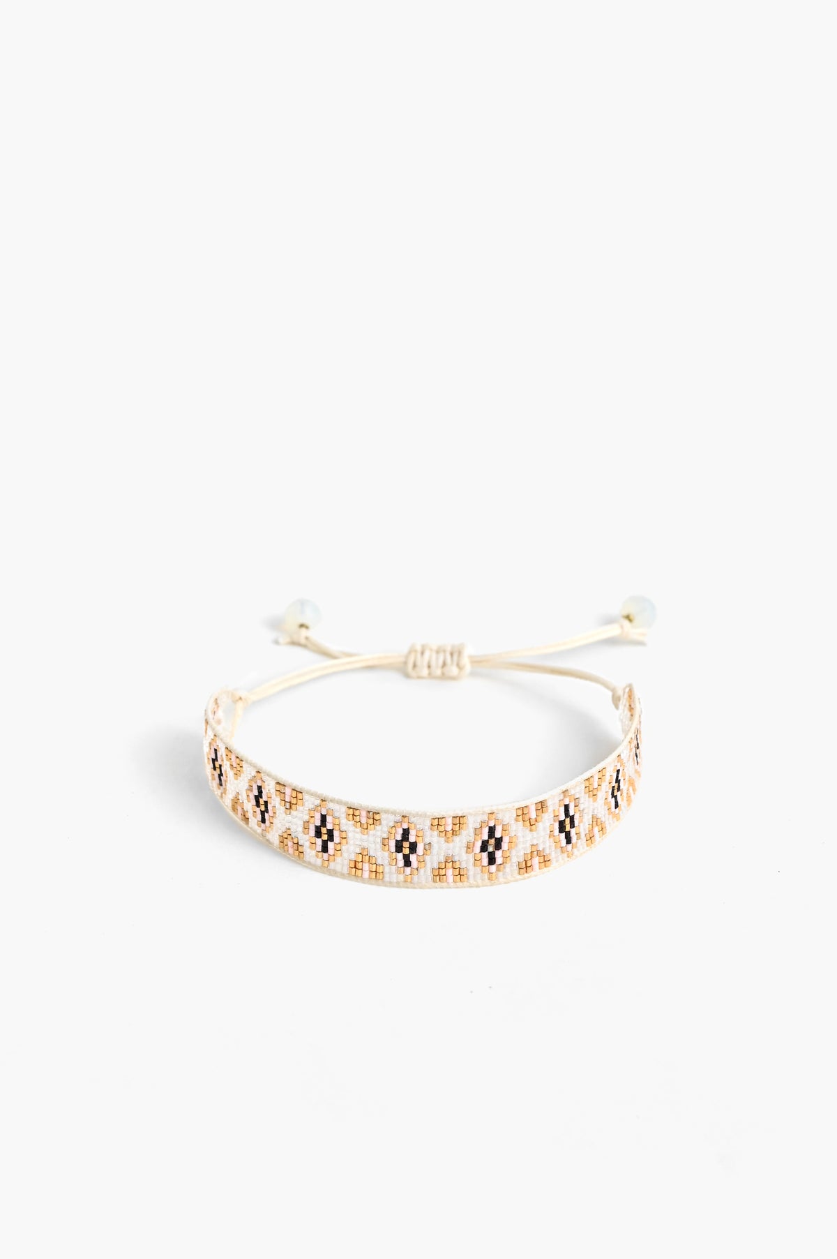 Handcrafted White & Gold Geometric Beaded Bracelet