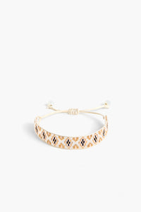 Handcrafted White & Gold Geometric Beaded Bracelet