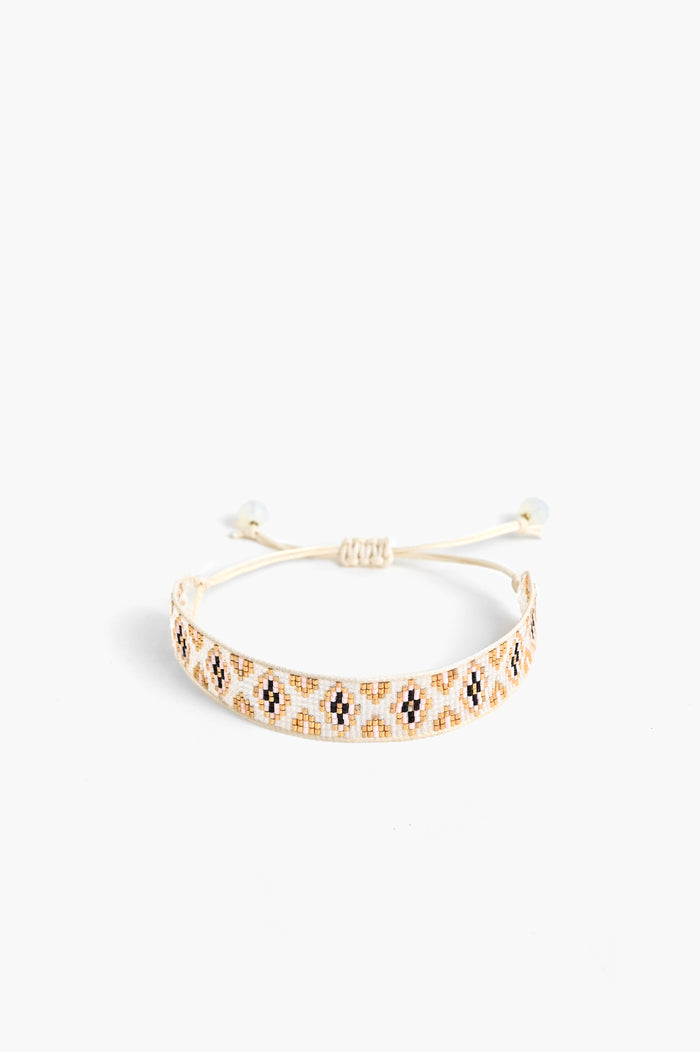 Handcrafted White & Gold Geometric Beaded Bracelet
