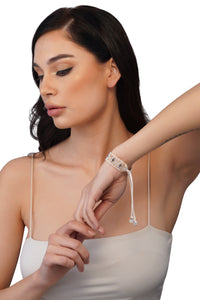 Handcrafted White & Gold Geometric Beaded Bracelet