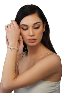 Handcrafted White & Gold Geometric Beaded Bracelet