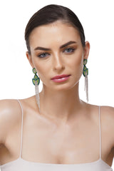 Handcrafted Teal & Lime Floral Beaded Earrings