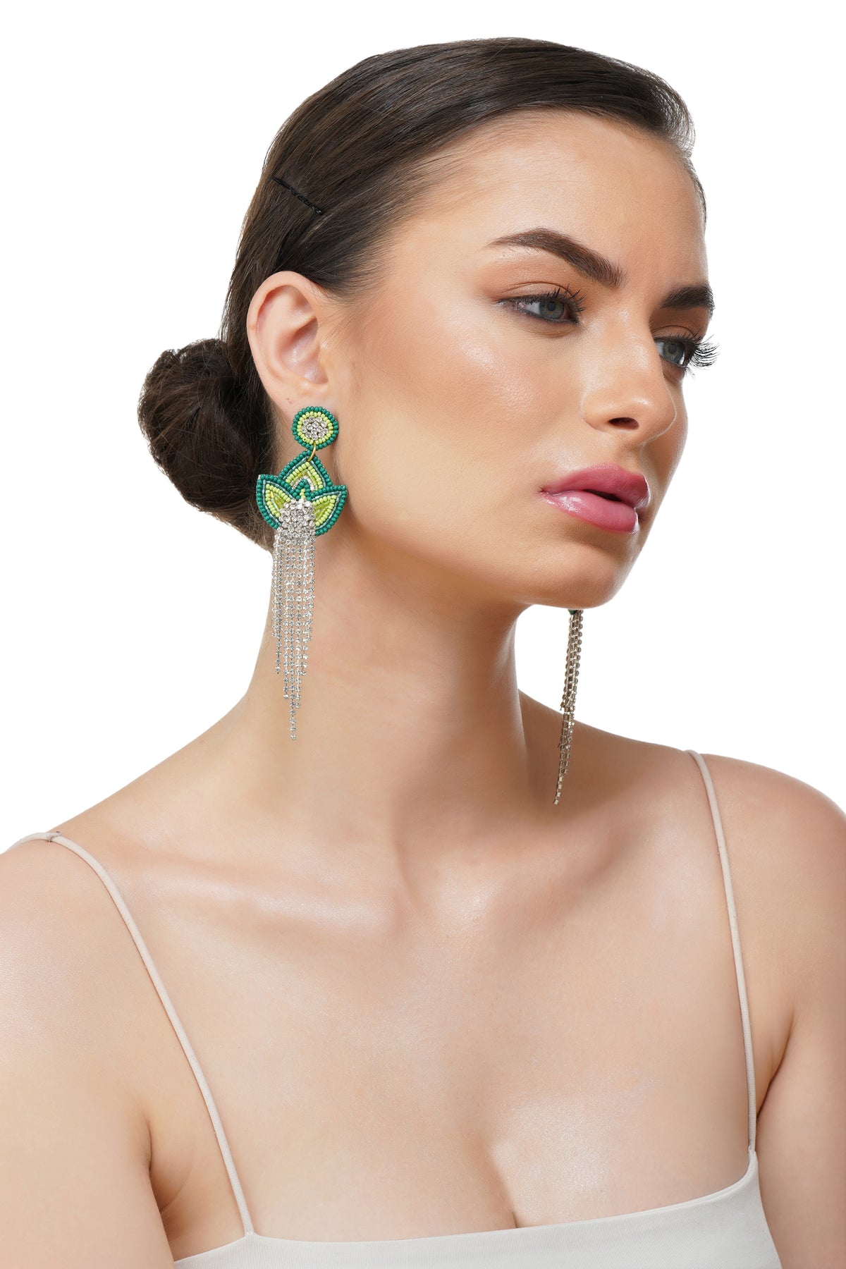 Handcrafted Teal & Lime Floral Beaded Earrings