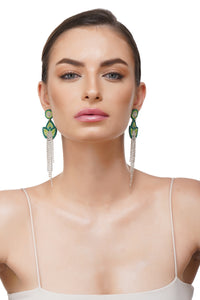 Handcrafted Teal & Lime Floral Beaded Earrings