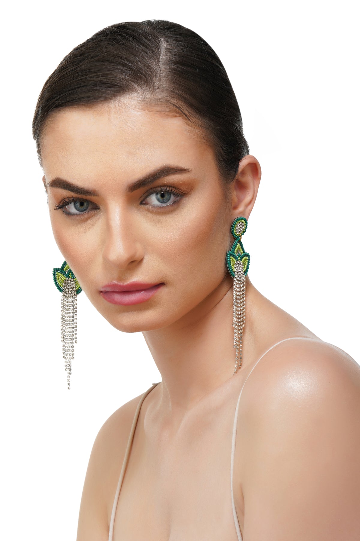 Handcrafted Teal & Lime Floral Beaded Earrings
