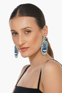 Handcrafted Hamsa Hand Beaded Earrings
